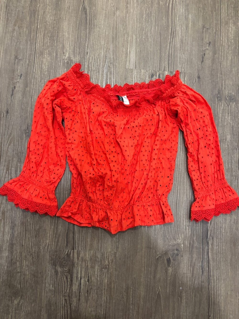 HM Red Eyelet Off-Shoulder Peasant Top